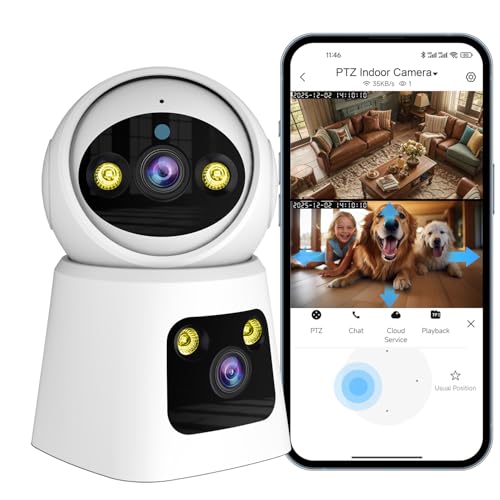 Kinnkall 4MP Dual Lens Indoor Security Camera, 360° Pan/Tilt Baby & Pet Monitor, 2.4G/5G WiFi, Motion Tracking, 24/7 Cloud/SD, 2-Way Audio, Works with Mobile App & PCs