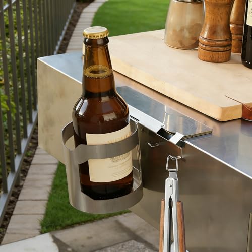 onlyfire Edelstahl Magnetischer Grillhaken mit 4 Haken, Getränkering und 2 Flaschenöffner, Gasgrill Zubehör, Grillbesteck Halter Magnetisch, Gasgrill Getränkehalter, 9KG Traglast
