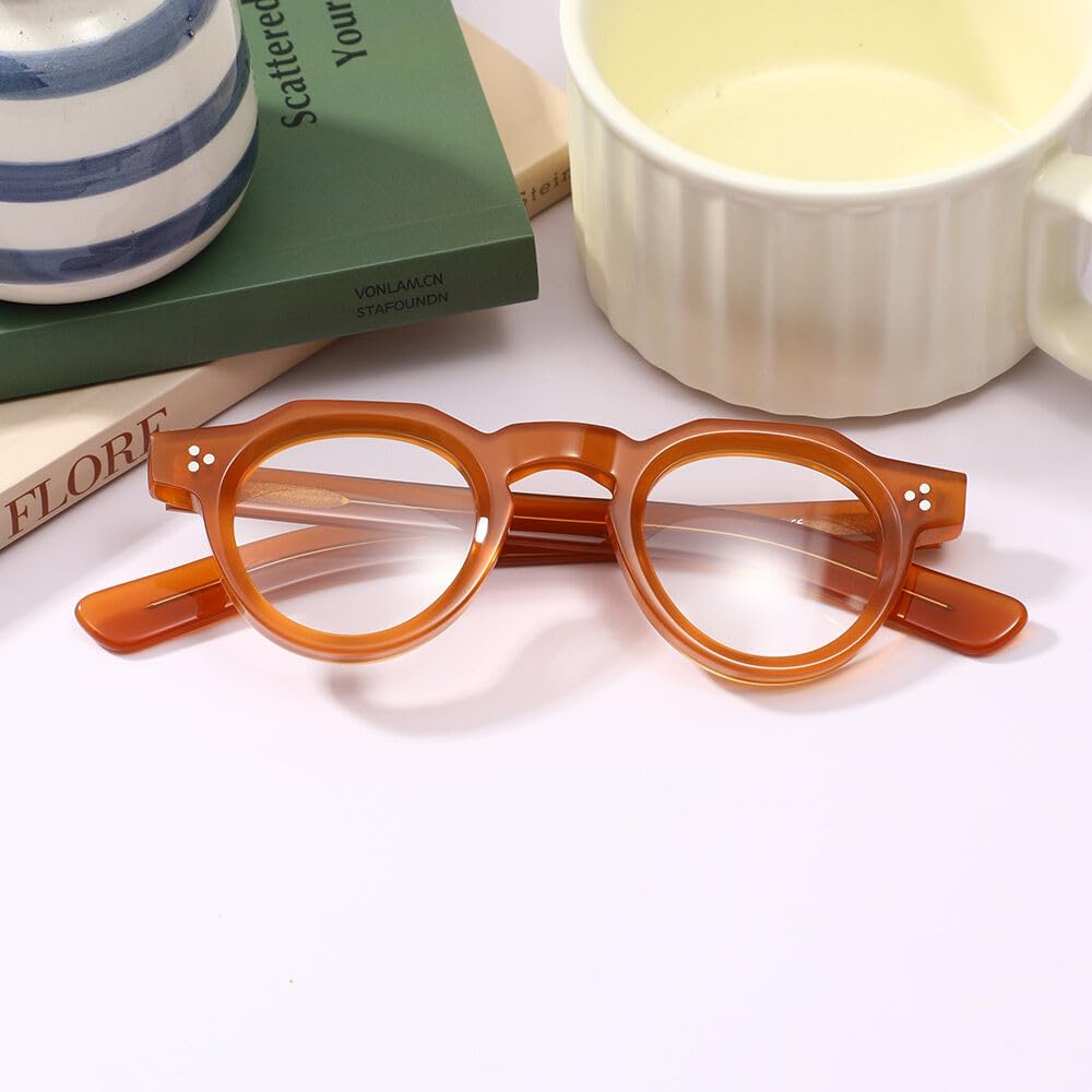 Lunettes de Lecture Rondes Designer, Lunettes Anti-Lumière Bleue, Monture Vintage Élégante en Acétate Renforcé pour Homme et Femme