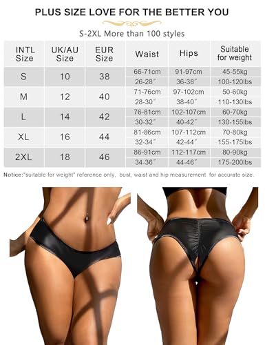 sunshinelady Slip Ouvert Für Frauen PU Unterhosen Damen Unterwäsche Offen im Schritt Sexy Unterhosen Große Größen Elastische String Tanga Low Waist Hipster Höschen Open Panties Women Schwarz L
