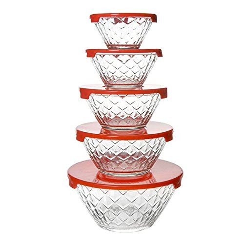 Buy King International Glass Storage Bowl Set with Colored Lid, 5 Piece