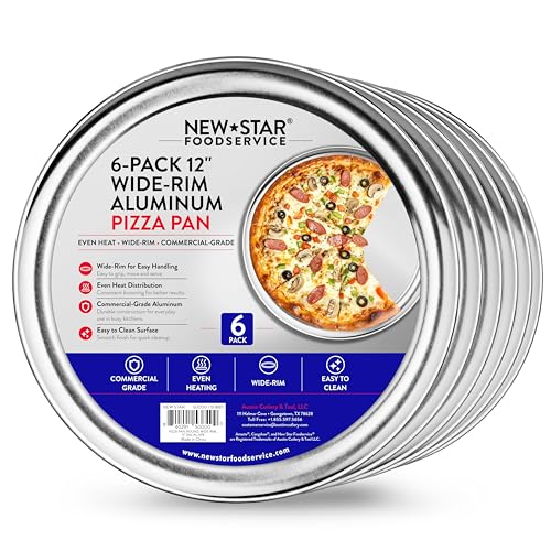 New Star Foodservice Restaurant-Grade Aluminum Pizza Pan/Tray with Wide Rim 12 Inch Pack of 6