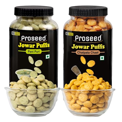 Image of Proseed Jowar Puffs (Pani Puri & Chatpata Chaat) | 150g x 2 Packs (Total 300g) | Slow Roasted & 100% Veg | No Refined Flour, Sugar & Trans-Fat | Gluten Free | No Palm Oil | Healthy Millet Snacks