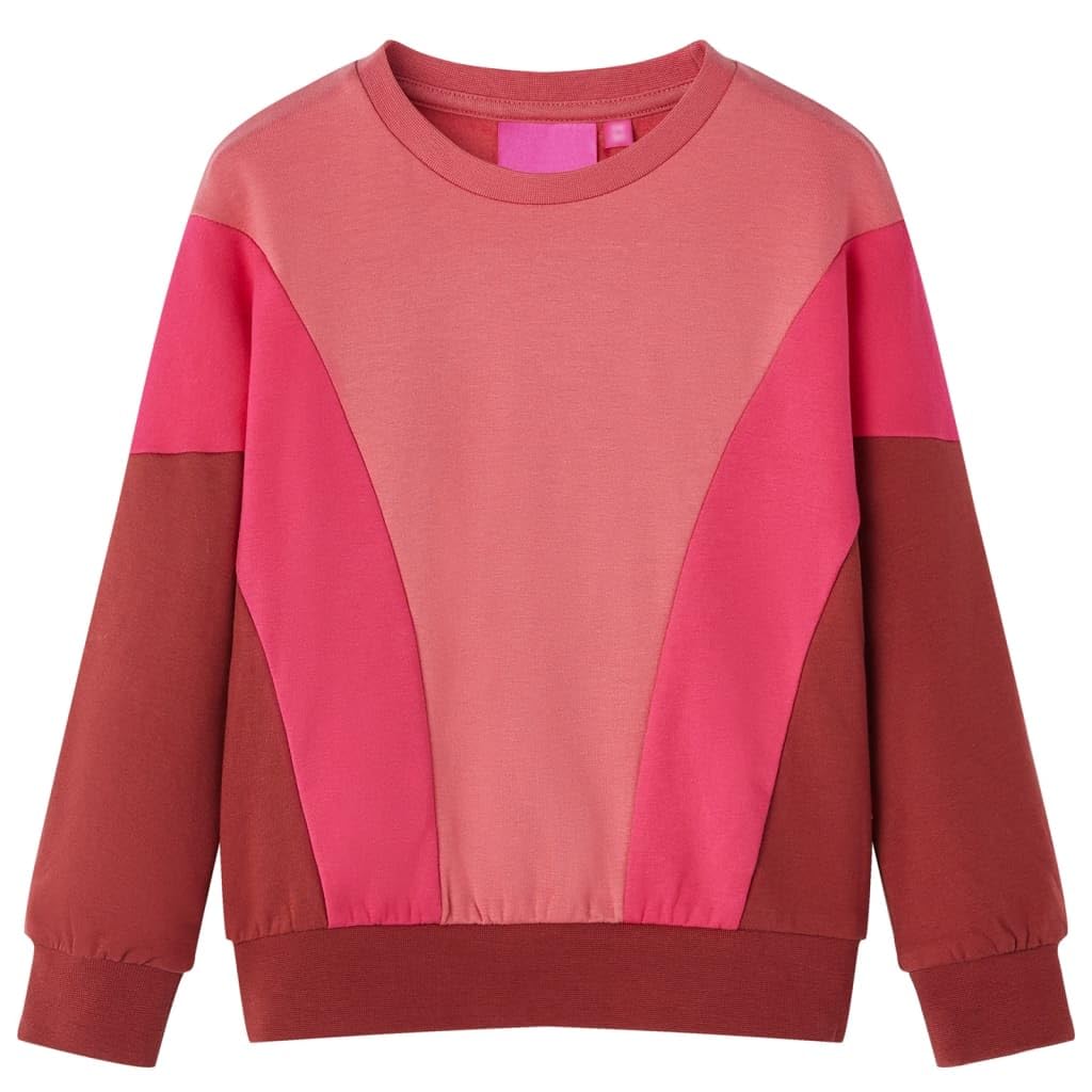 Felpa per bambini a blocchi di colore rosa e henné, in cotone con elastan, taglia per bambini, a maniche lunghe, traspirante e comoda per tutti i giorni, scuola e tempo libero