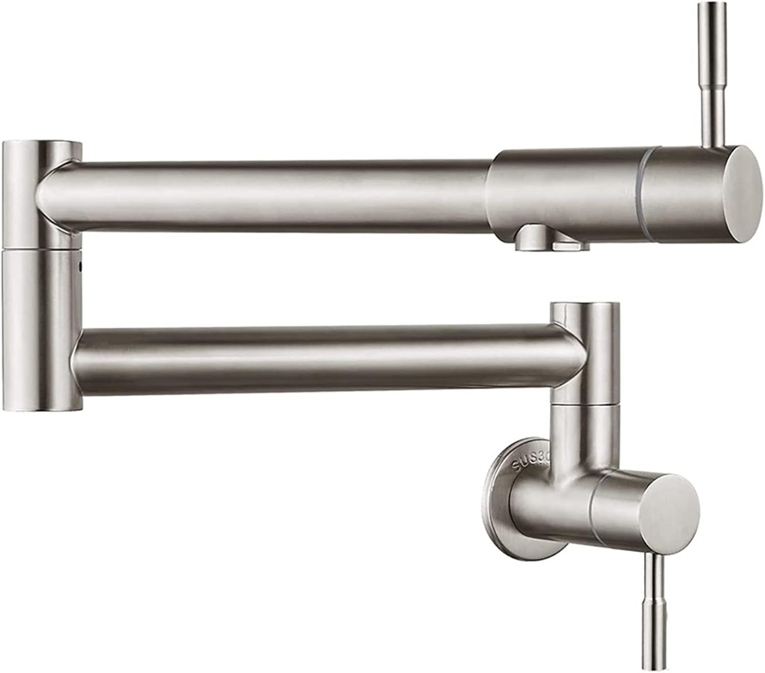 Pot Filler Faucet, Wall Mounted Folding Stretchable Kitchen Sink with Double Joint Swing Arm, Stainless Steel Single Hole Two Handles Cold, Brushed Nickel