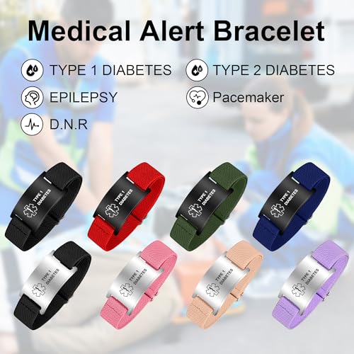 Medical Alert Bracelet for Women Men, Adjustable Medical Alert ID Wristband for Diabetic D.N.R Pacemaker Epilepsy2