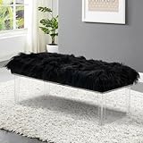 TUOMUR 46 Inch Black Bedroom Bench, Benches for Bedroom White Faux Fur Upholstered Bed end Bench, Tufting Bench Indoor Bench with Acrylic Legs for Living Room Bedroom Dining Room Entryway