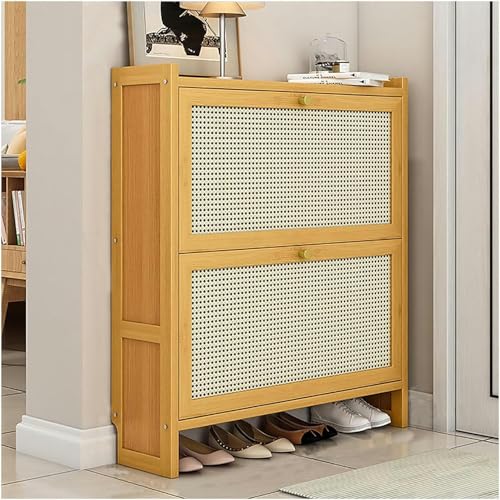 Meuble à chaussures étroit en rotin pour rangement entrée