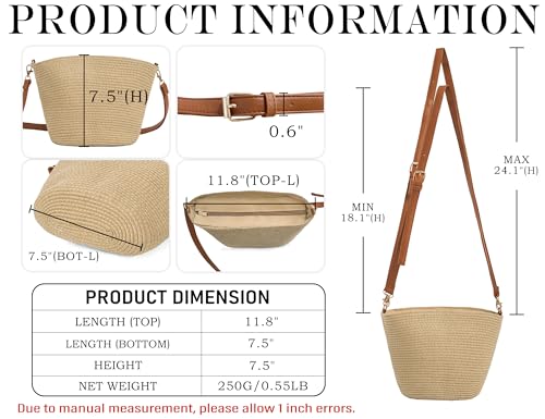 Straw Crossbody Purse for Women, Hand Woven Straw Shoulder Bag with Adjustable Strap, Trendy 2025 Beach Purses2