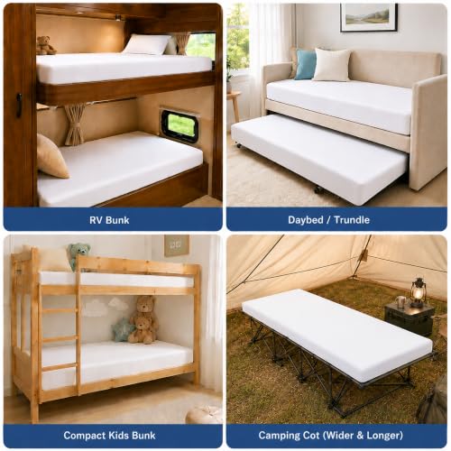 Image of GRT 1 Pack 100% Waterproof Mattress Protector RV Bunk Mattress Protector for 75 inch x 30 inch Narrow Twin, Breathable & Noiseless Waterproof Mattress Cover Fitted Deep Pocket from 5 inch to 19 inch, Vinyl Free