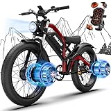 Electric Bike for Adults, 3000W 35MPH Dual Motor Ebike with 52v23Ah Battery Electric Bicycle,26" Fat Tire Ebikes for Adults, Max 80 Miles Electric Motorcycle,7 Speed Full Suspension E Bike (Rose Red)