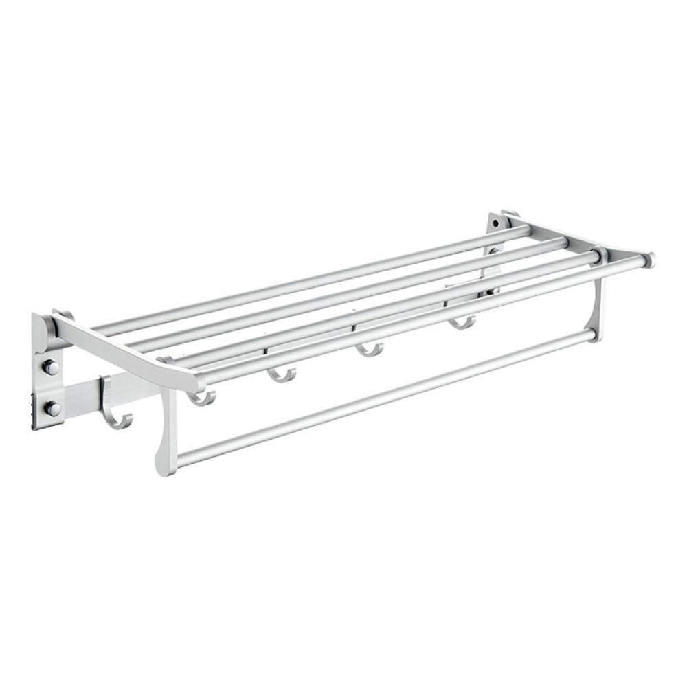 Toallero de baño de pared 60cm con estante de almacenamiento doble capa y ganchos plegables