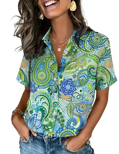 Image of Zeagoo Button Down Shirts for Women Short Sleeve Collared Tops Dressy Casual V Neck Blouses
