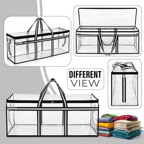 Image of Storite 2 Pack Multi-Purpose Heavy Duty Moisture Proof 85 Litres Transparent Super-Size Jumbo Underbed Storage Bag /Toys /Blankets /Stationery Paper /Clothes Storage Bag (88x27x36 cm)