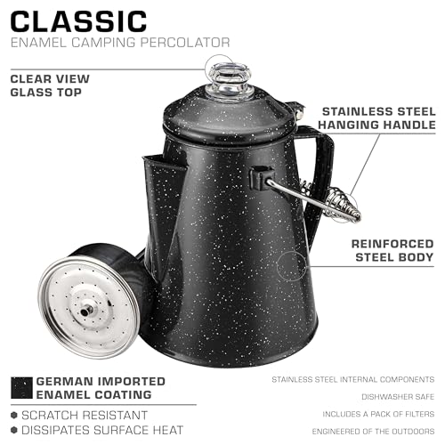 COLETTI Classic Percolator Coffee Pot — Coffee Percolator, Camping Kettle – The Original Camping Coffee Pot, Now Modernized – For Campsite Brewmasters Everywhere [Black Enamel, 12 Cup] - Thumbnail 3