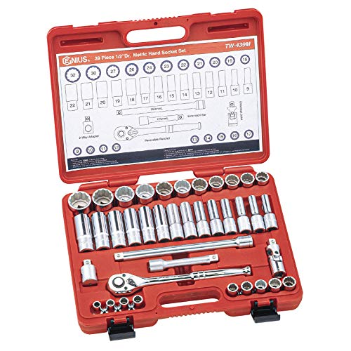 Genius Tools 39PC 1/2" Dr. Metric Hand Socket Set (12-Point) - TW-439M