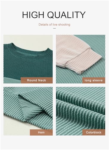 Image of Dokotoo Womens Tops Fashion 2026 Color Block Long Sleeve Shirts for Women Crewneck Knitted Casual Loose Blouses