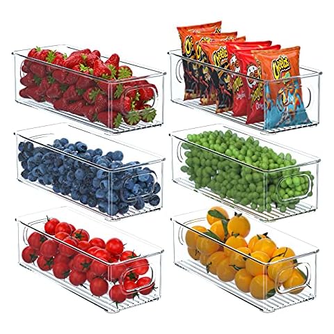 Polegas Set of 6 Fridge Organisers Stackable, Fridge Storage Bins, Clear Cupboards Organisers with Handles for Kitchen, Freezer, Pantry - BPA Free Containers… Cover