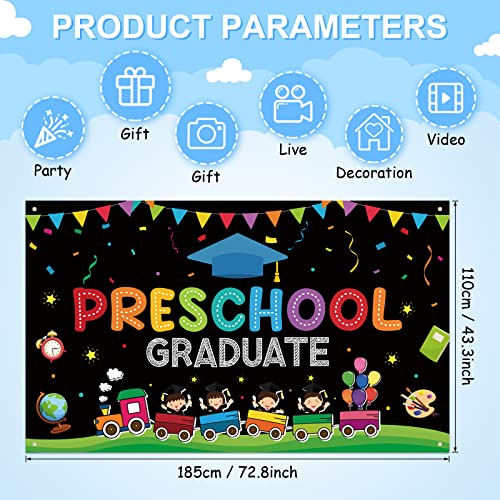 Image of Large Preschool Graduation Party Banner Decorations 72x44 Inch, Kindergarten Graduate Banner Flag Photography Background for Kids Class of 2023 Ceremony Congratulations Grad School Prom Supplies
