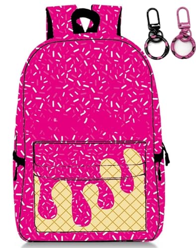 Ice Cream Backpack Kawaii Shoulder Backpacks Ice Cream Drip Backpack for Boys Girls Large Capacity Travel Daypack(Rose Red)