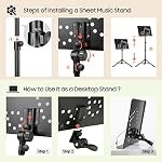 CAHAYA Support pour partitions Portable : 2 en 1 Support musical & Support de livre de bureau avec sac de transport pliable pour partition Guitare Saxophone Ukulele