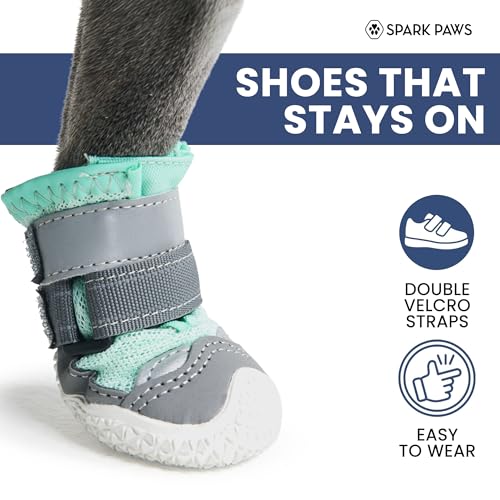 Image of Spark Paws Dog Shoes for Large Small Medium Dogs Breathable Dog Booties for Hiking, Summer Hot Pavement Paw Protectors for Non Slip Rubber Dog Boots for Outdoor - (Turquoise, Size 3)