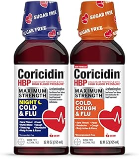 Coricidin HBP Maximum Strength Cold & Flu Day & Night Sugar-Free Liquid Twinpack, Decongestant-Free Cold Medicine for Adults with High Blood Pressure - 24 Fluid Ounces