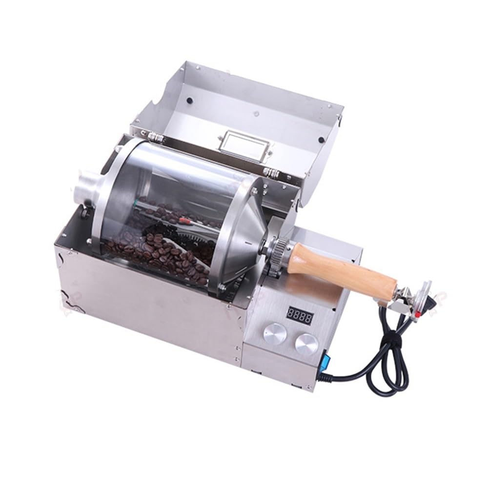 Electric Coffee Bean Roaster Temperature Control Rotation Speed Adjustment Coffee Roasting Equipment 400g Capacity(Stainless Steel)