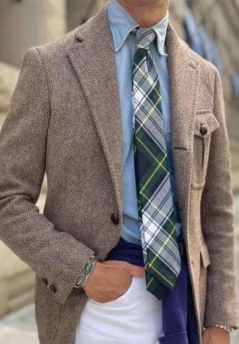 Men's Herringbone Blazer for Men Tweed Sport Coat Jacket Single Breasted Business Casual Wedding Office2