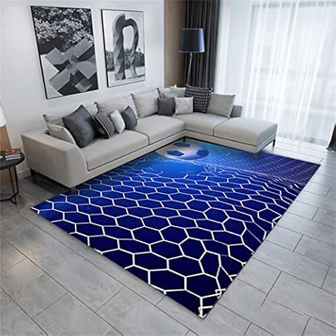 Xisnuient Football Rug Bedroom Living Room Kids Rug 3D Football Pattern Rug Green Football Field Carpet Boys Teens Large Gaming Mat Flannel Washable Nursery Rug Runner Doormat (Blue,120x160 cm) Cover