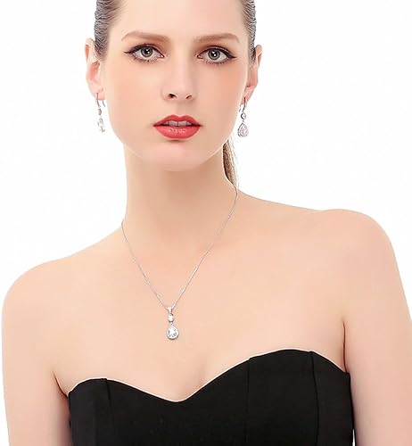 Vista 6 de Conjunto de joyería para boda, aretes de lagrima y collar con dije de circonio cúbico
