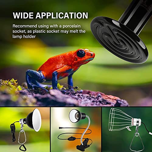 Healsmart REPTILE HEAT LAMP 100W 2-PACK CERAMIC Heat Emitter, No Light Emitting Heat Bulbs For Amphibian Pet Brooder Coop Incubating Chicken, Lizard Bearded Dragon Turtle Snake Terrarium Black thumb #6