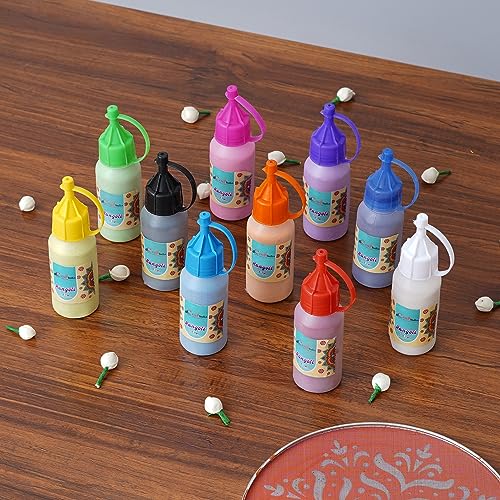 Image of eCraftIndia Set of 8 Designer Diwali Rangoli Stencils Set in 4 Big Size 4 Small Size |10 Rangoli Colours Bottles | Diwali Decoration Item for Home Decor