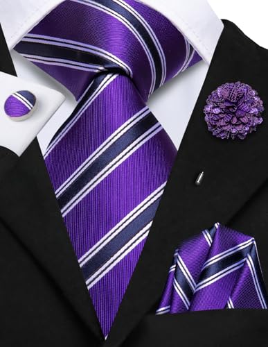 Image of Hi-Tie Men's Tie Lapel Pin Set Pocket Square Cufflinks Formal Woven Silk Tie Sets Wedding Party