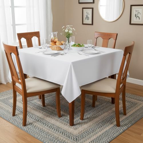 Image of sancua White Square Tablecloths 54x54 Inch Table Cloth, 2 Pack | For Square or Round Tables, Washable Polyester Fabric Cover for Dinner, Holiday Party, Decorative Display Tables