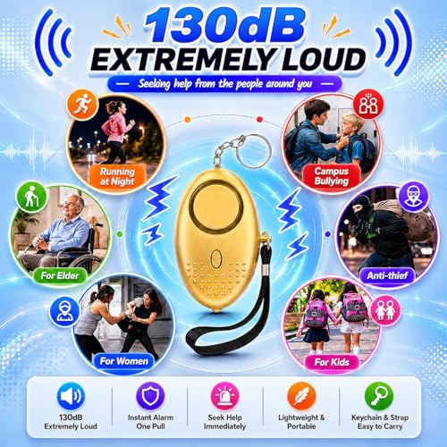 Image of Kaidaa Personal Safety Alarm Keychain for Women & Girls | 120DB Loud Emergency Alarm | Self Defense Security Device for Travel, Kids & Elderly | Portable Keychain Safety Alarm (Golden)
