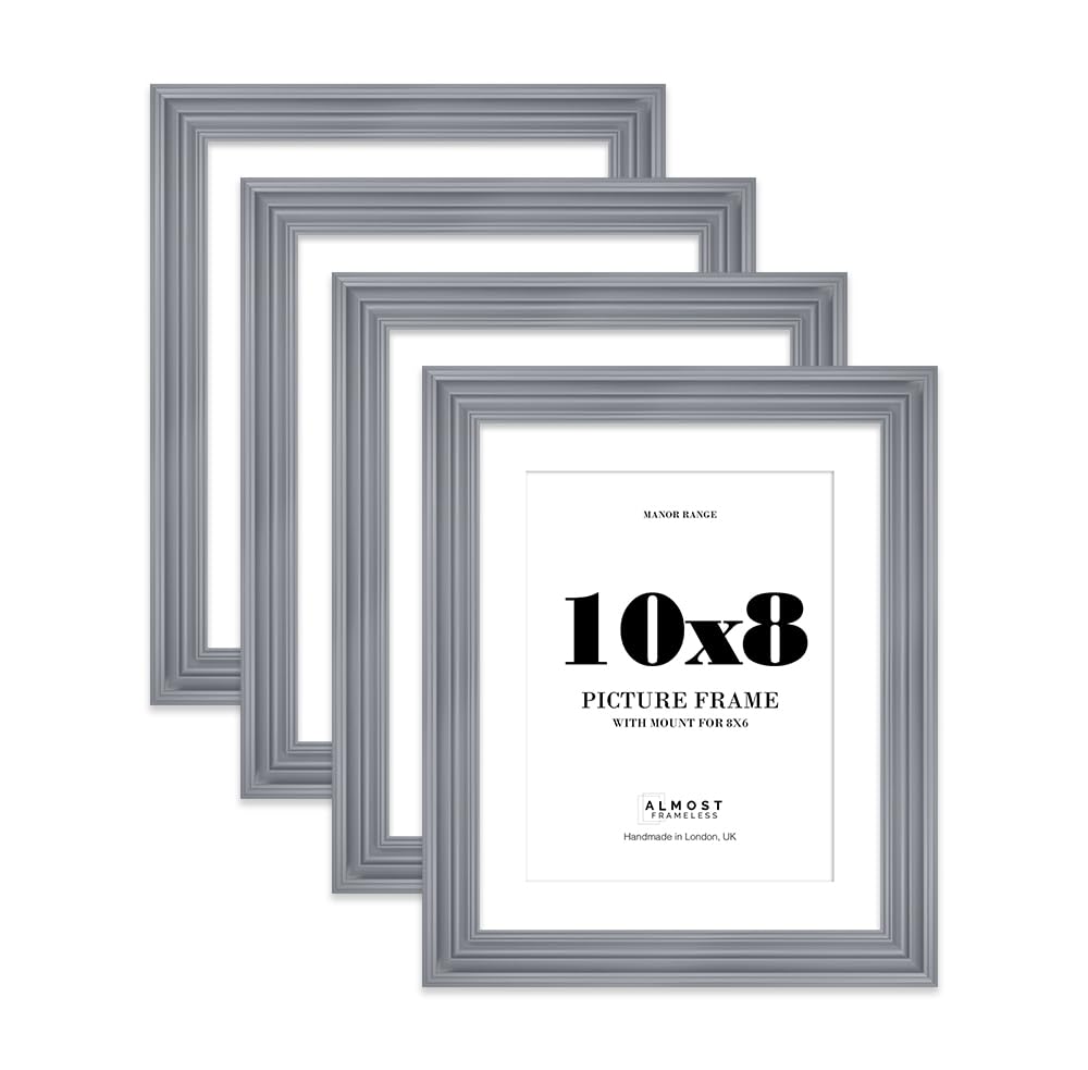 10x8 Grey Picture Frame - 10x8 Frame with 8x6 Mount for 10x8/8x6 Pictures Luxurious Style Photo Display, 4 Pack