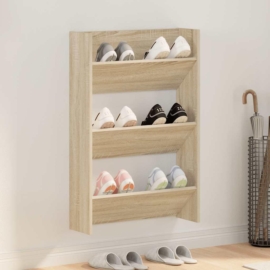 Meuble chaussures chêne Sonoma compact pour aménagement couloir étroit