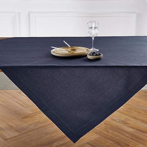 Solino Home 100% Linen Table Cloth, Throw Navy Square, Athena 52 x 52 in