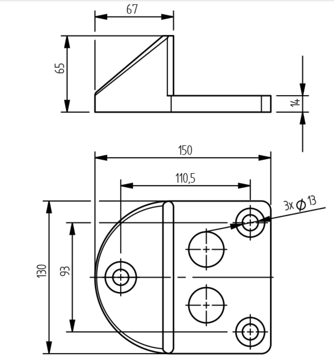 Tope de goma para puerta oscilante, 150 x 130 x 65 mm (GS-03)