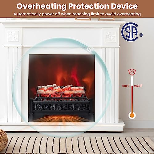 Image of Tangkula 20 inch Electric Fireplace Log Set Heater with Adjustable Temp, Overheating Protection, Realistic Birch Wood Ember Bed, Infrared Quartz Electric Fireplace Insert for Home & Office Decor, 1500W