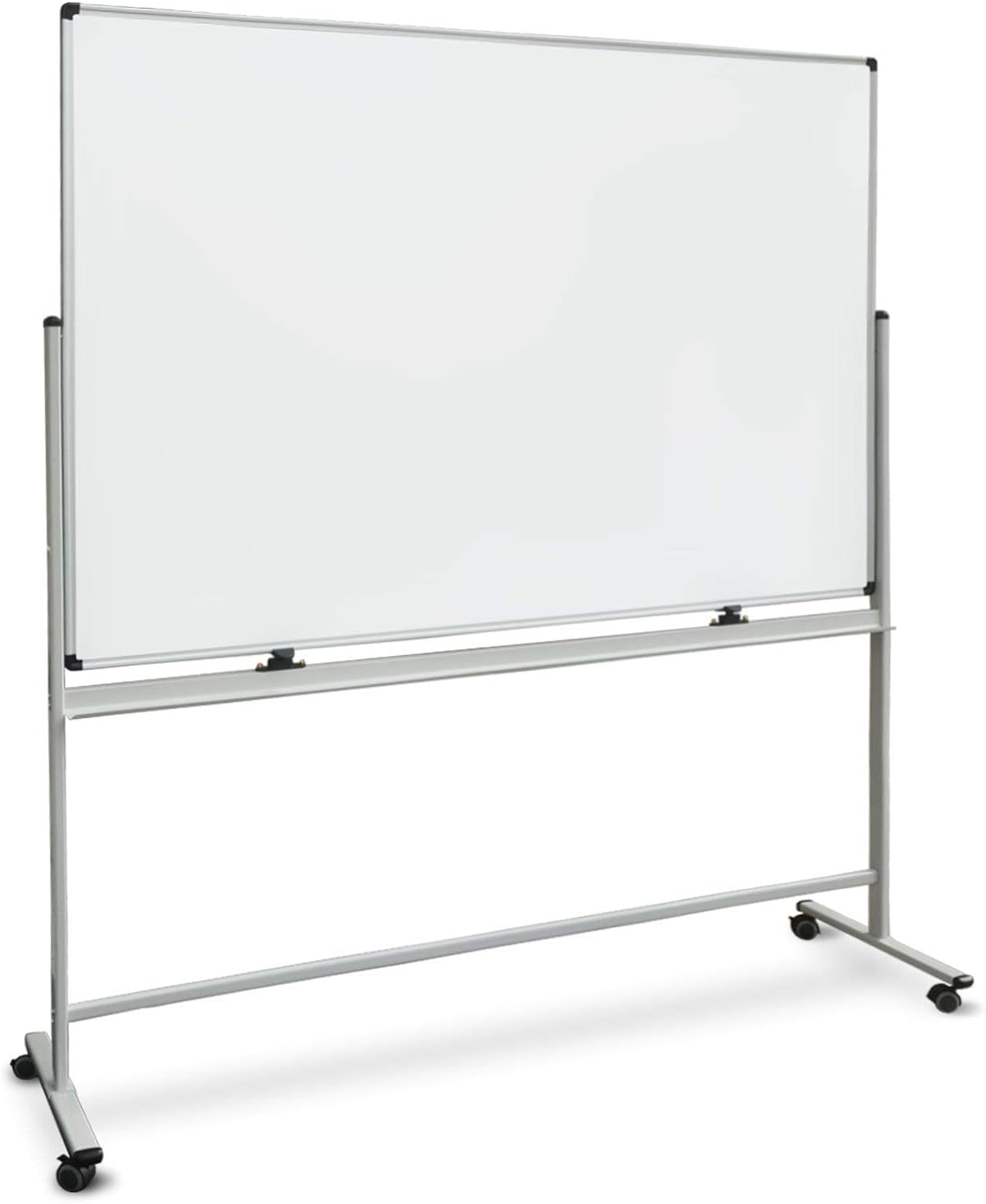 OfficeMarshal Whiteboard mit Ständer 120 x 220cm mobiles Whiteboard auf Rollen doppelseitige Stativdrehtafel magnetisch, beschreibbar, rollbar, leicht abwischbar mit Stifteablage, Aluminiumrahmen