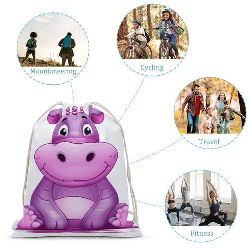 Drawstring Backpack Gym Bag Cartoon Purple Hippo Cinch Sackpack Waterproof Beach Bag for Women Men3