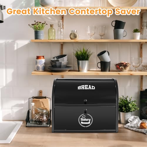 Esilihom Extra-large Bread Bin, Bread Bins for Kitchen, 2-Layer | Large | Roll Top | 40 x 24.5 x 32.5cm, Black - Cosy Home Interiors Esilihom Extra-large Bread Bin, Bread Bins for Kitchen, 2-Layer | Large | Roll Top | 40 x 24.5 x 32.5cm, Black - Image 4