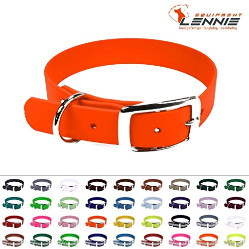 LENNIE BioThane Halsband, Dornschnalle, 25 mm breit, Größe 38-46 cm, Neon-Orange, Aufdruck möglich