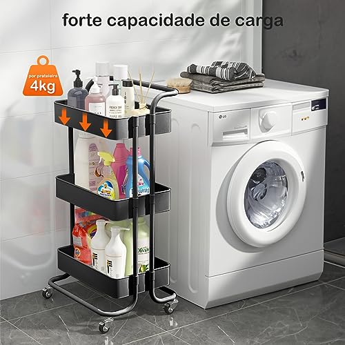 Carrinho Organizador Multiuso 3 Prateleiras Com 4 Rodinhas cor：preto