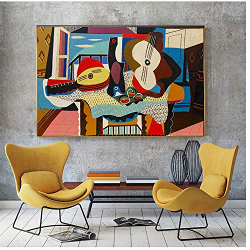 HJZBJZ Picasso mandolina y Guitarra Arte de Pared Lienzo póster e impresión...