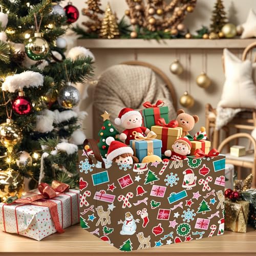 Image of Empty Large Christmas Basket for Gifts Women Collapsible Storage Bin Kids Toy Box Holiday Decor (Santa Claus Snowman Brown)