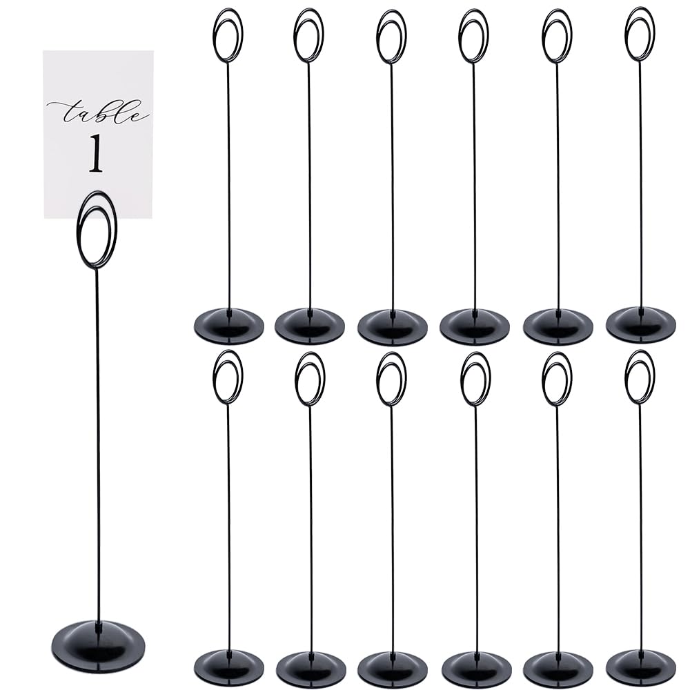 HOHIYA 12 Pcs Table Number Holders Stands 12 Inch Place Card Holder Black Tall for Photos Food Signs Memo Notes Weddings Restaurants Birthdays Party
