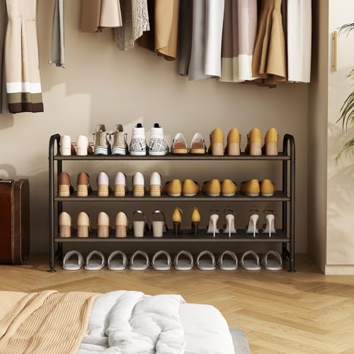 Image of INGIORDAR Shoe Rack 3 Tier Long Storage Organizer Wide Metal Shoe Shelf for Closet Entryway Brown